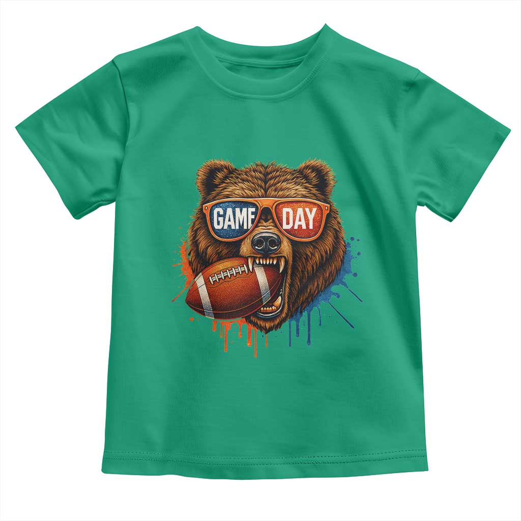 Cool Game Day Bear Graphic Toddler T Shirt Bold Football Fan Dripping Paint TS02 Irish Green Print Your Wear