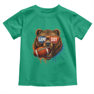 Cool Game Day Bear Graphic Toddler T Shirt Bold Football Fan Dripping Paint TS02 Irish Green Print Your Wear