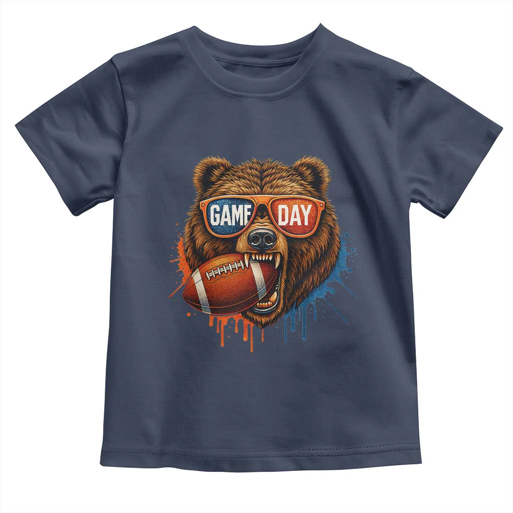 Cool Game Day Bear Graphic Toddler T Shirt Bold Football Fan Dripping Paint TS02 Navy Print Your Wear