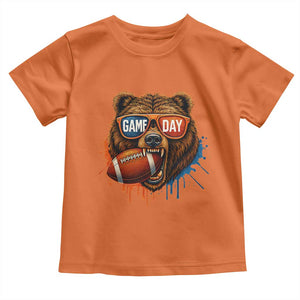 Cool Game Day Bear Graphic Toddler T Shirt Bold Football Fan Dripping Paint TS02 Orange Print Your Wear