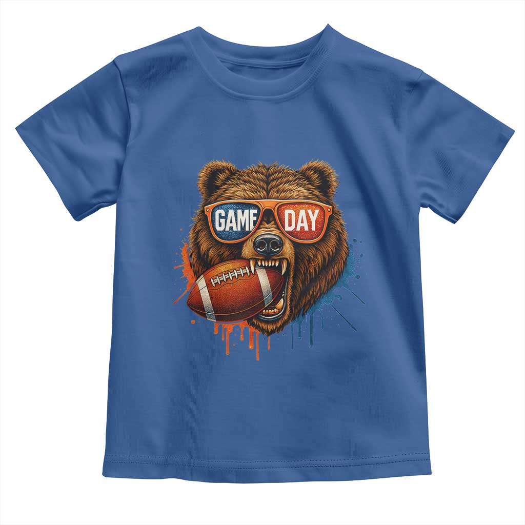 Cool Game Day Bear Graphic Toddler T Shirt Bold Football Fan Dripping Paint TS02 Royal Blue Print Your Wear