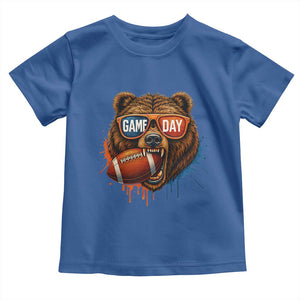 Cool Game Day Bear Graphic Toddler T Shirt Bold Football Fan Dripping Paint TS02 Royal Blue Print Your Wear