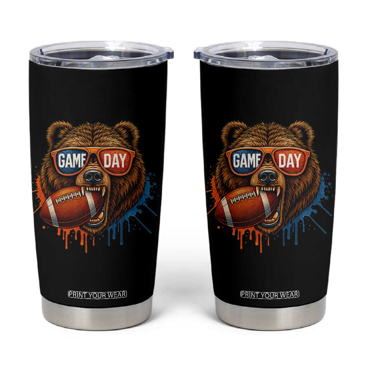 Cool Game Day Bear Graphic Tumbler Cup Bold Football Fan Dripping Paint TS02 Black Print Your Wear