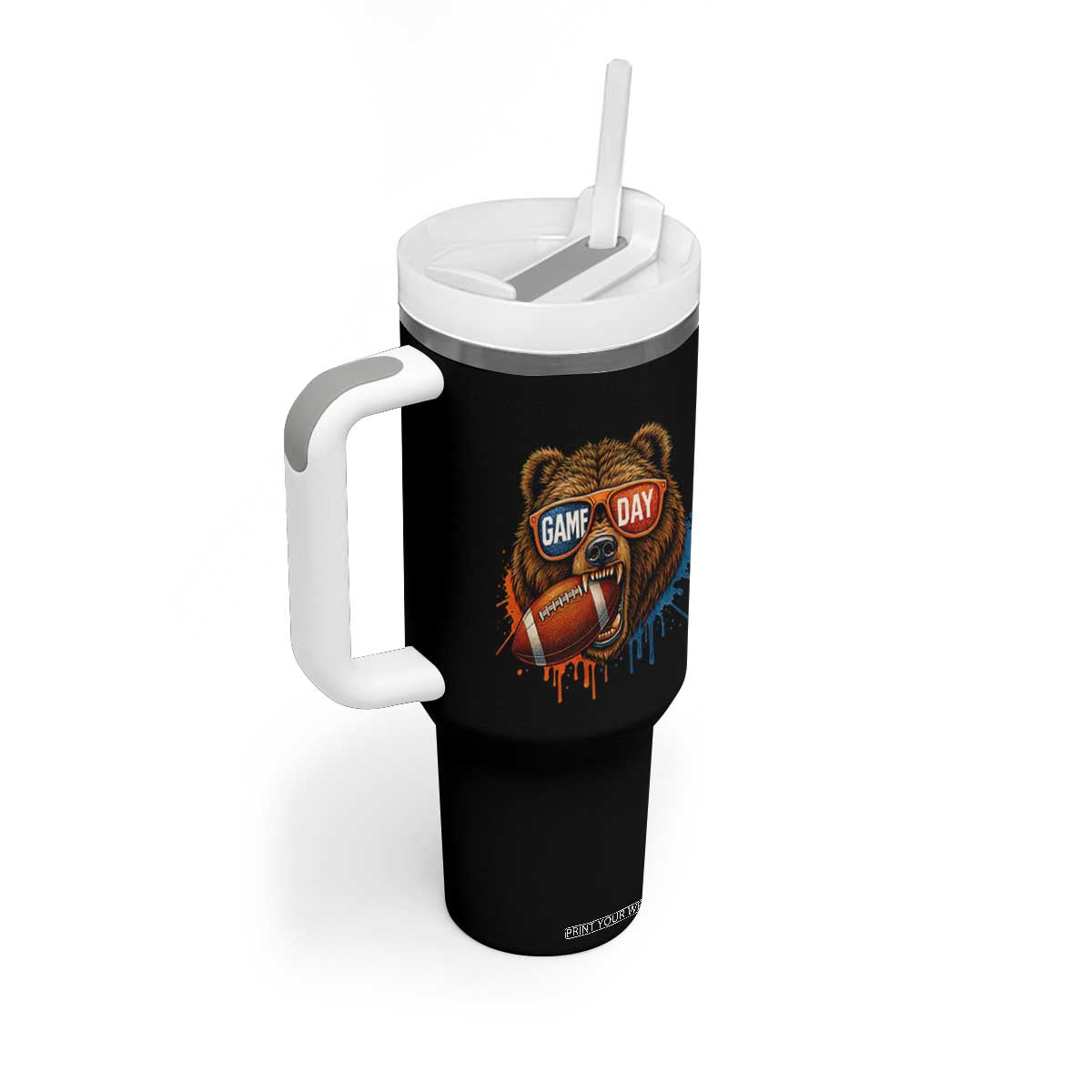 Cool Game Day Bear Graphic Tumbler With Handle Bold Football Fan Dripping Paint TS02 Print Your Wear