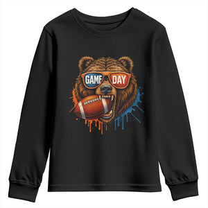 Cool Game Day Bear Graphic Youth Sweatshirt Bold Football Fan Dripping Paint TS02 Black Print Your Wear