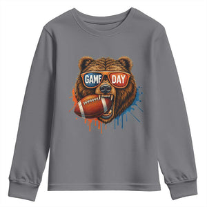 Cool Game Day Bear Graphic Youth Sweatshirt Bold Football Fan Dripping Paint TS02 Charcoal Print Your Wear