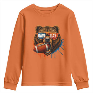 Cool Game Day Bear Graphic Youth Sweatshirt Bold Football Fan Dripping Paint TS02 Orange Print Your Wear