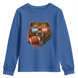 Cool Game Day Bear Graphic Youth Sweatshirt Bold Football Fan Dripping Paint TS02 Royal Blue Print Your Wear