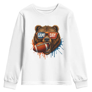 Cool Game Day Bear Graphic Youth Sweatshirt Bold Football Fan Dripping Paint TS02 White Print Your Wear