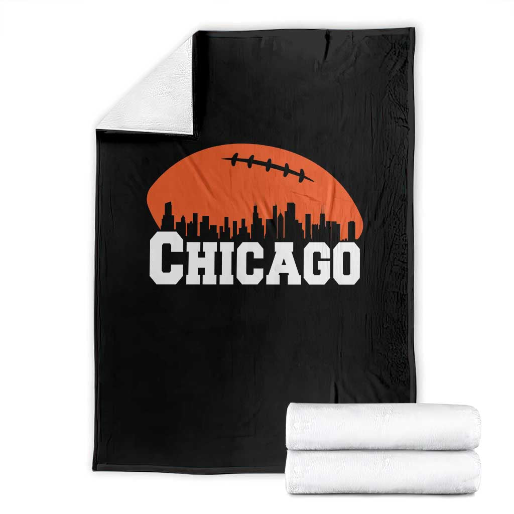 Chicago Skyline Football Graphic Throw Blanket Bold Windy City Fan Art for Game Days TS02 Black Print Your Wear