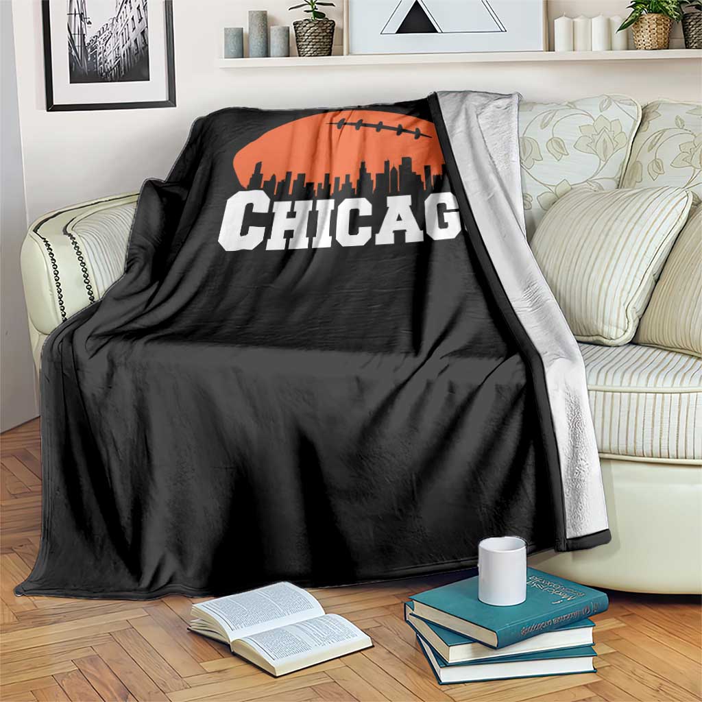 Chicago Skyline Football Graphic Throw Blanket Bold Windy City Fan Art for Game Days TS02 Print Your Wear