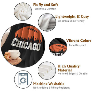 Chicago Skyline Football Graphic Throw Blanket Bold Windy City Fan Art for Game Days TS02 Print Your Wear