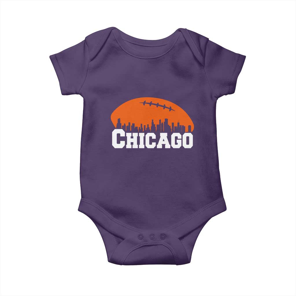 Chicago Skyline Football Graphic Baby Onesie Bold Windy City Fan Art for Game Days TS02 Purple Print Your Wear