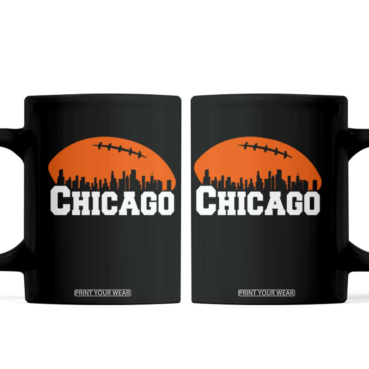 Chicago Skyline Football Graphic Coffee Mug Bold Windy City Fan Art for Game Days TS02 Black Print Your Wear
