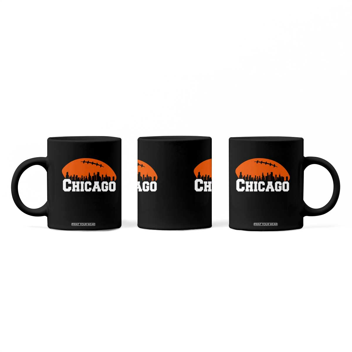 Chicago Skyline Football Graphic Coffee Mug Bold Windy City Fan Art for Game Days TS02 Print Your Wear