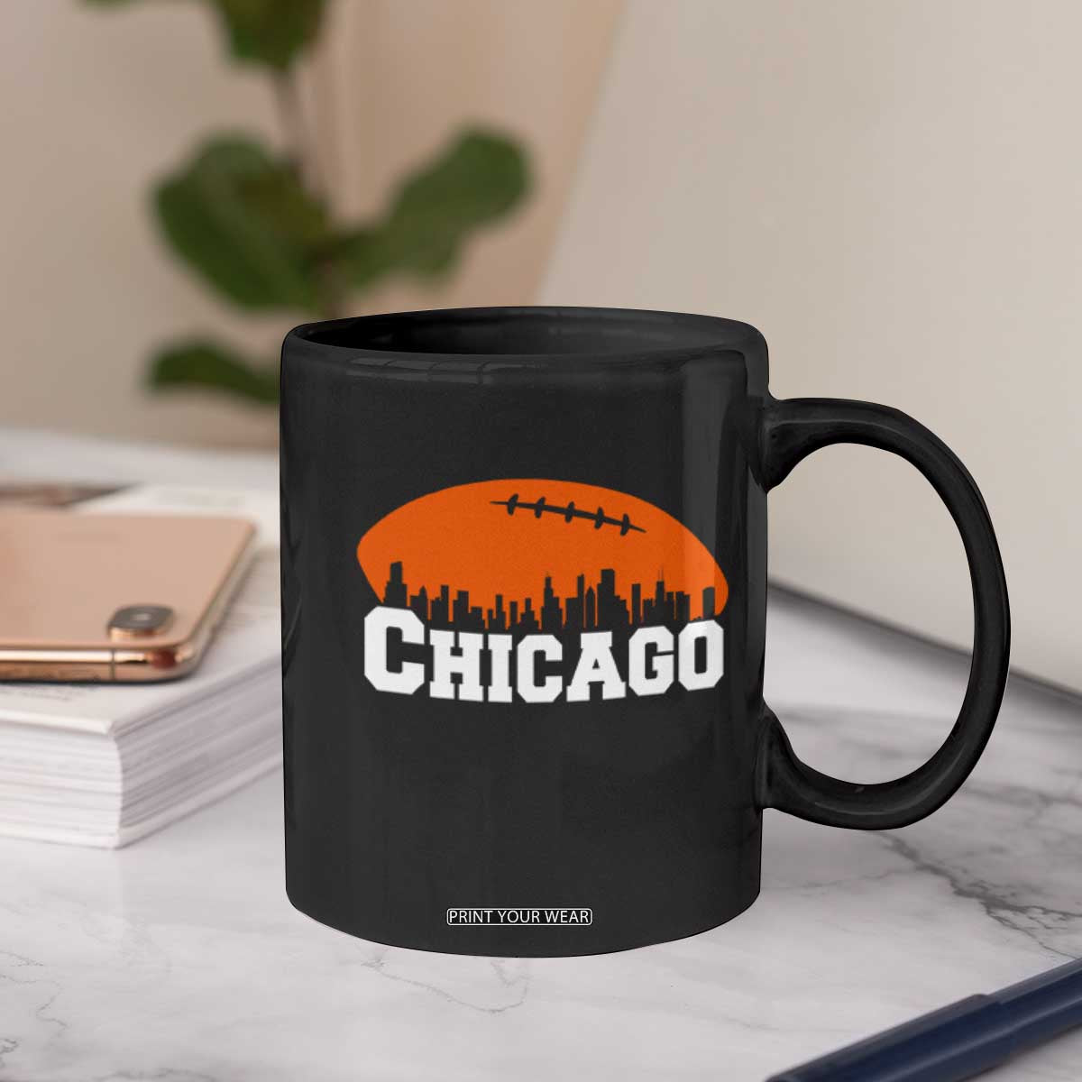 Chicago Skyline Football Graphic Coffee Mug Bold Windy City Fan Art for Game Days TS02 Print Your Wear