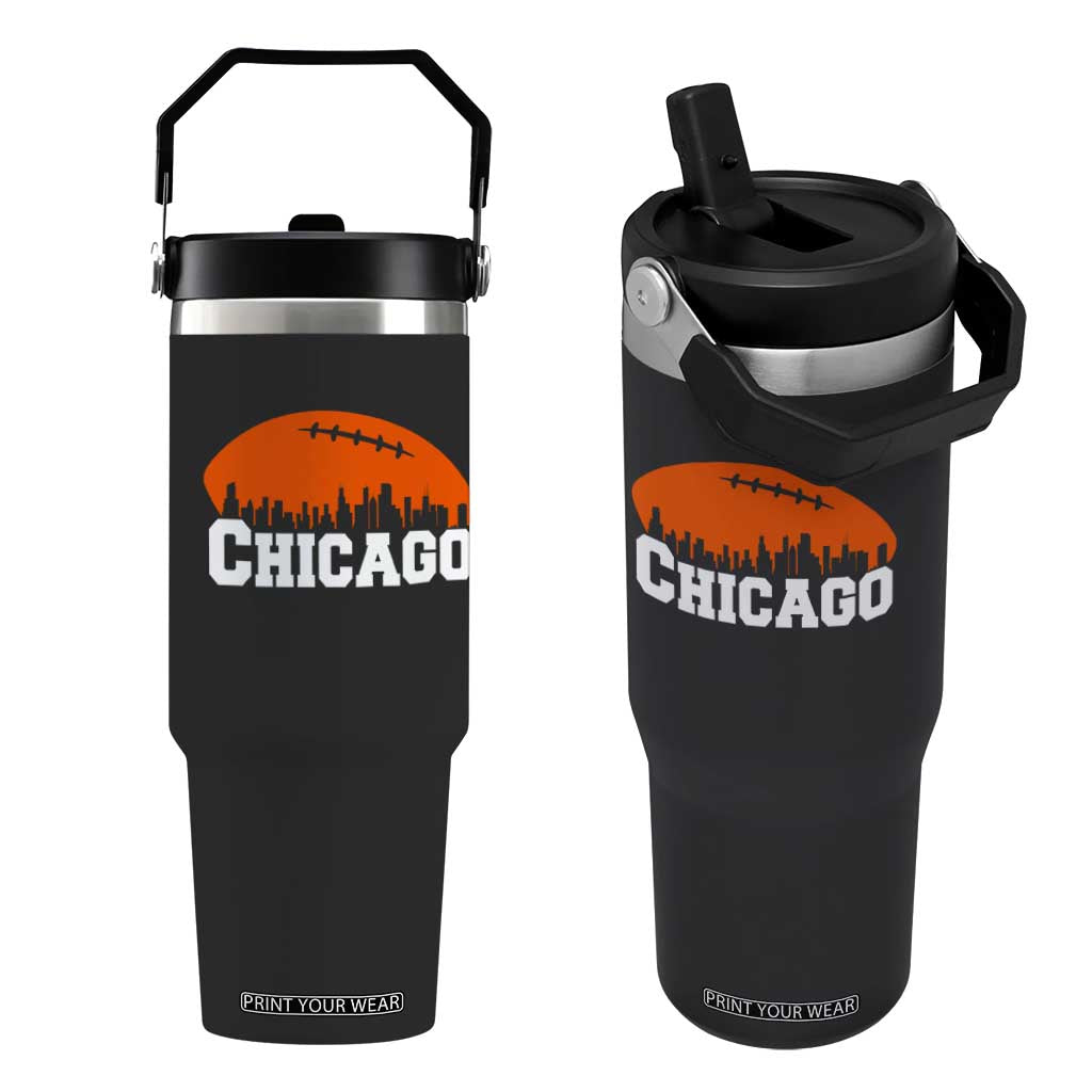 Chicago Skyline Football Graphic Flip Straw Tumbler Bold Windy City Fan Art for Game Days TS02 One Size: 30 oz Black Print Your Wear
