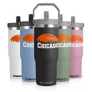 Chicago Skyline Football Graphic Flip Straw Tumbler Bold Windy City Fan Art for Game Days TS02 Print Your Wear
