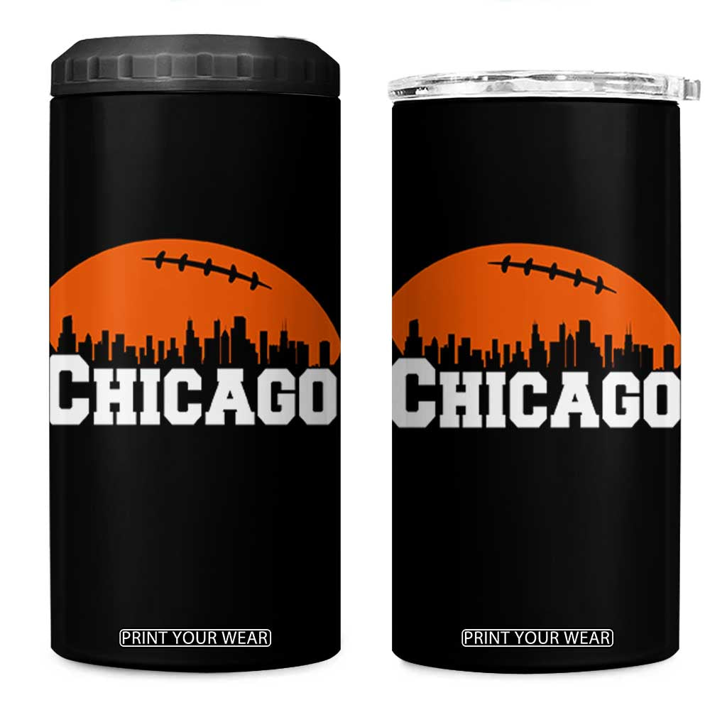 Chicago Skyline Football Graphic 4 in 1 Can Cooler Tumbler Bold Windy City Fan Art for Game Days TS02 One Size: 16 oz Black Print Your Wear
