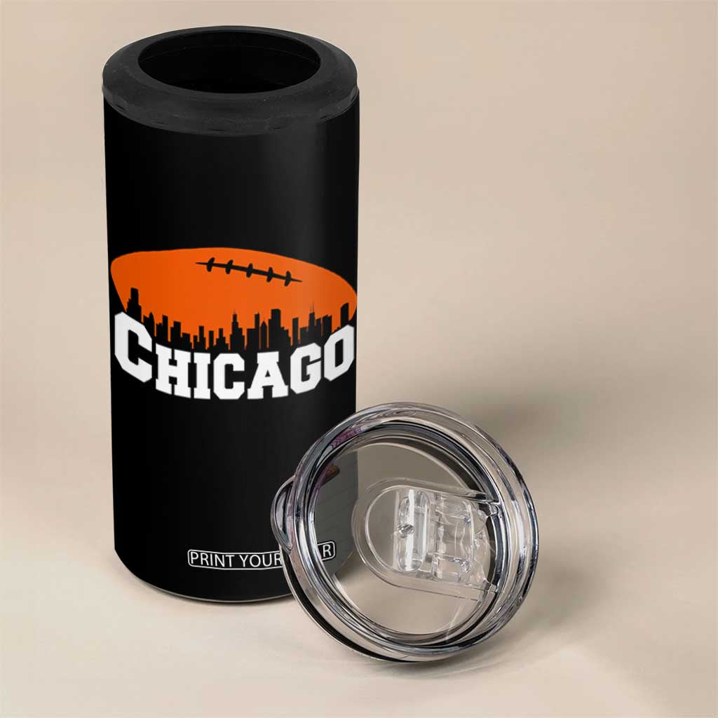 Chicago Skyline Football Graphic 4 in 1 Can Cooler Tumbler Bold Windy City Fan Art for Game Days TS02 Print Your Wear