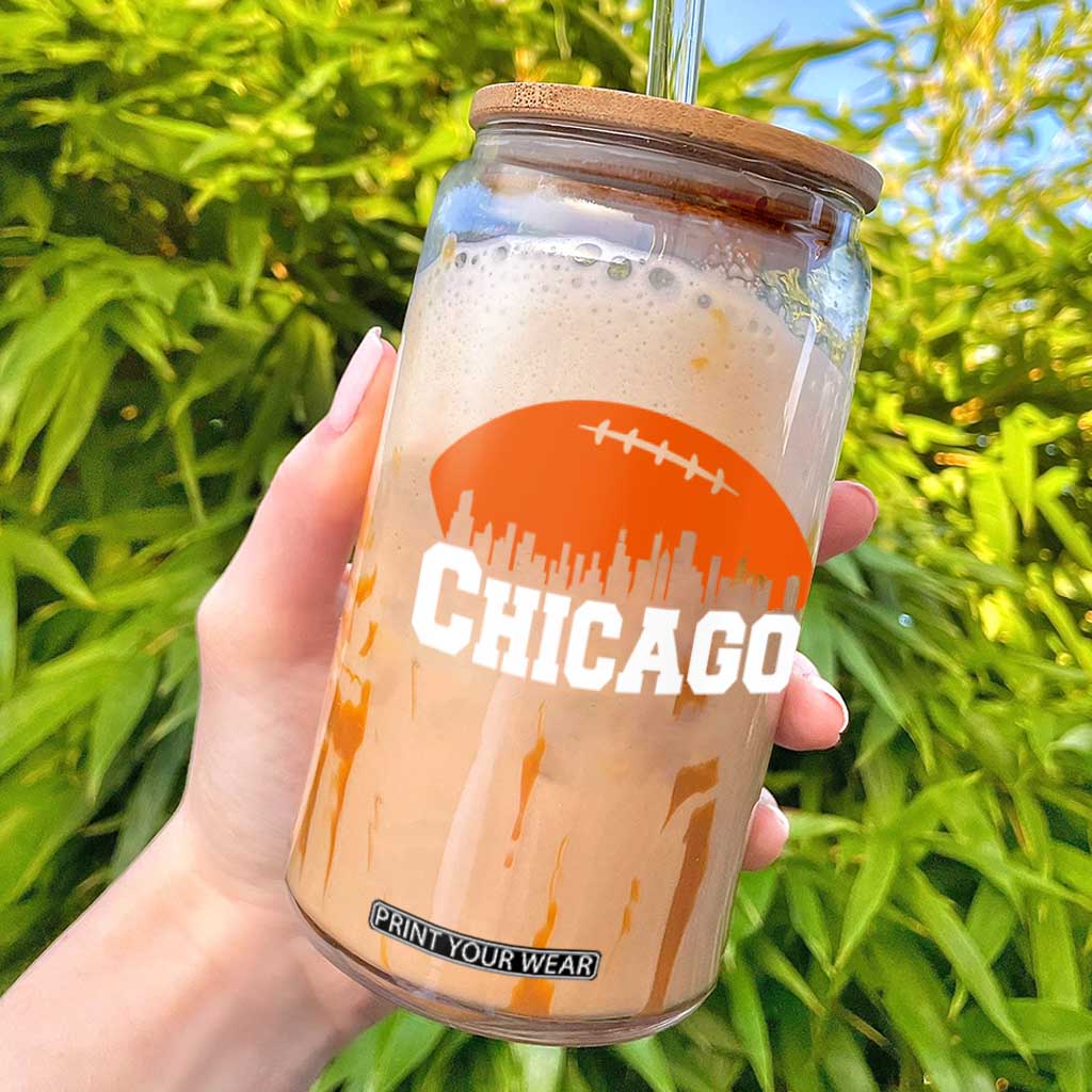 Chicago Skyline Football Graphic Glass Can Bold Windy City Fan Art for Game Days TS02 Black Print Your Wear