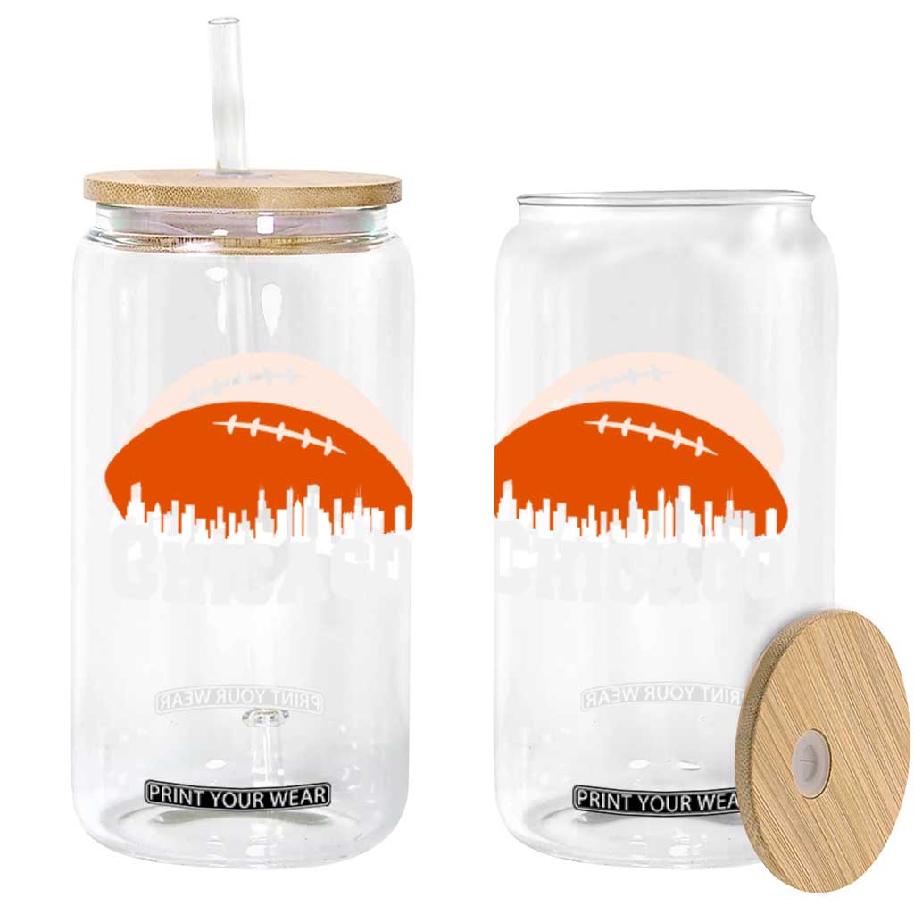 Chicago Skyline Football Graphic Glass Can Bold Windy City Fan Art for Game Days TS02 Print Your Wear