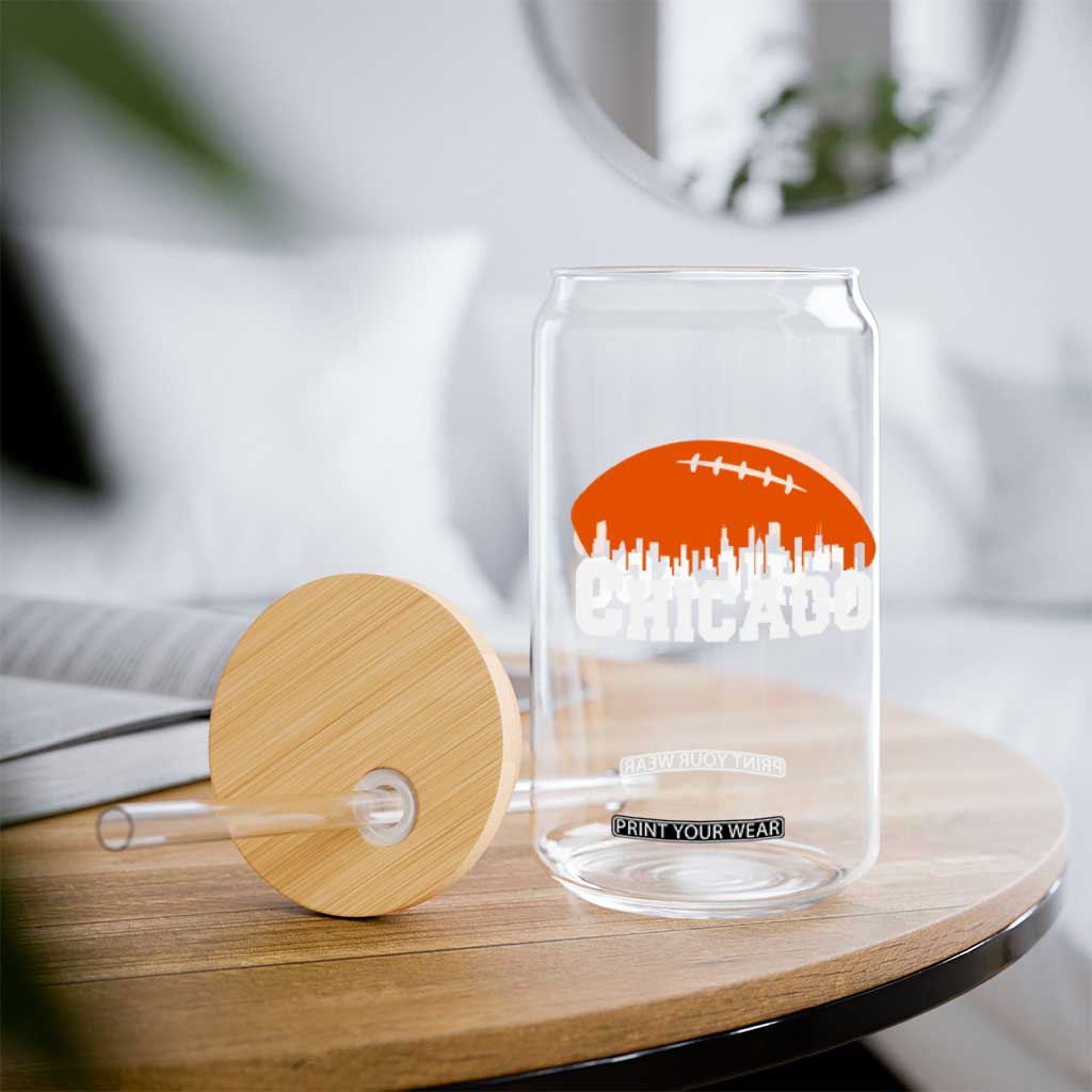 Chicago Skyline Football Graphic Glass Can Bold Windy City Fan Art for Game Days TS02 Print Your Wear