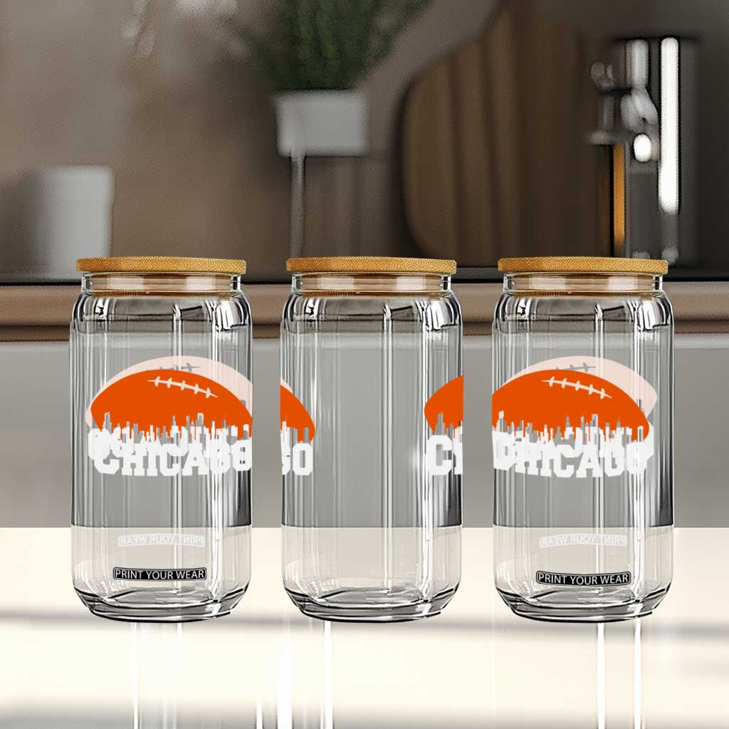 Chicago Skyline Football Graphic Glass Can Bold Windy City Fan Art for Game Days TS02 Print Your Wear