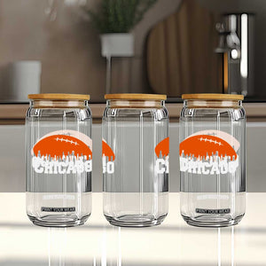 Chicago Skyline Football Graphic Glass Can Bold Windy City Fan Art for Game Days TS02 Print Your Wear