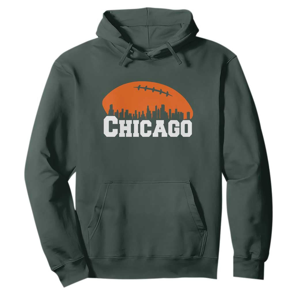 Chicago Skyline Football Graphic Hoodie Bold Windy City Fan Art for Game Days TS02 Dark Forest Green Print Your Wear
