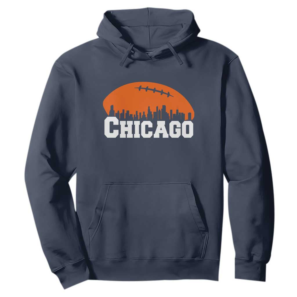 Chicago Skyline Football Graphic Hoodie Bold Windy City Fan Art for Game Days TS02 Navy Print Your Wear