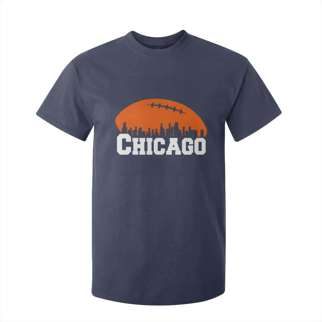 Chicago Skyline Football Graphic T Shirt For Kid Bold Windy City Fan Art for Game Days TS02 Navy Print Your Wear