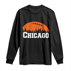 Chicago Skyline Football Graphic Long Sleeve Shirt Bold Windy City Fan Art for Game Days TS02 Black Print Your Wear