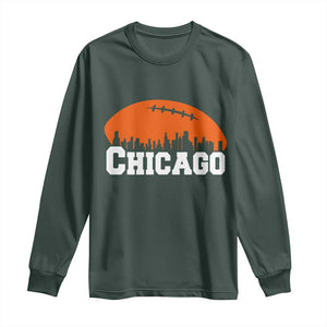 Chicago Skyline Football Graphic Long Sleeve Shirt Bold Windy City Fan Art for Game Days TS02 Dark Forest Green Print Your Wear