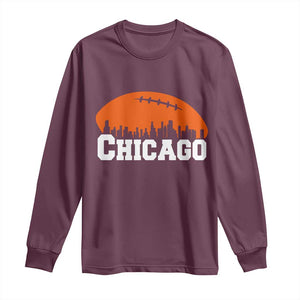 Chicago Skyline Football Graphic Long Sleeve Shirt Bold Windy City Fan Art for Game Days TS02 Maroon Print Your Wear