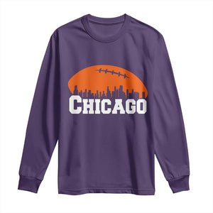 Chicago Skyline Football Graphic Long Sleeve Shirt Bold Windy City Fan Art for Game Days TS02 Purple Print Your Wear