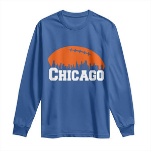 Chicago Skyline Football Graphic Long Sleeve Shirt Bold Windy City Fan Art for Game Days TS02 Royal Blue Print Your Wear