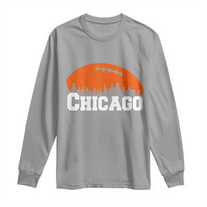 Chicago Skyline Football Graphic Long Sleeve Shirt Bold Windy City Fan Art for Game Days TS02 Sport Gray Print Your Wear