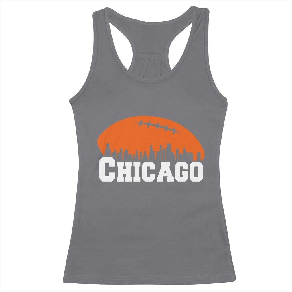 Chicago Skyline Football Graphic Racerback Tank Top Bold Windy City Fan Art for Game Days TS02 Charcoal Print Your Wear