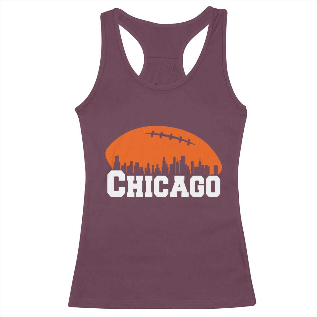 Chicago Skyline Football Graphic Racerback Tank Top Bold Windy City Fan Art for Game Days TS02 Maroon Print Your Wear