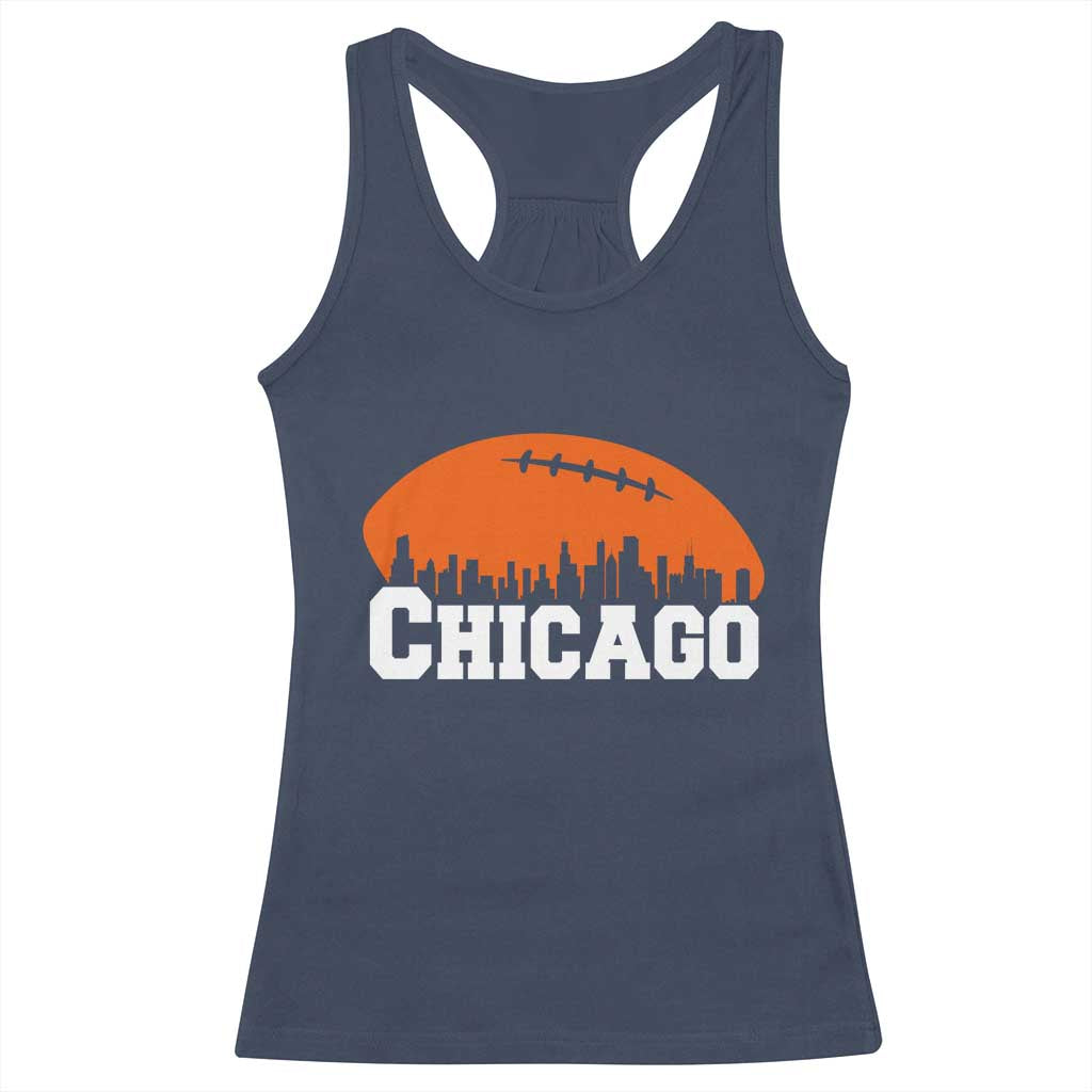 Chicago Skyline Football Graphic Racerback Tank Top Bold Windy City Fan Art for Game Days TS02 Navy Print Your Wear