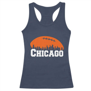 Chicago Skyline Football Graphic Racerback Tank Top Bold Windy City Fan Art for Game Days TS02 Navy Print Your Wear