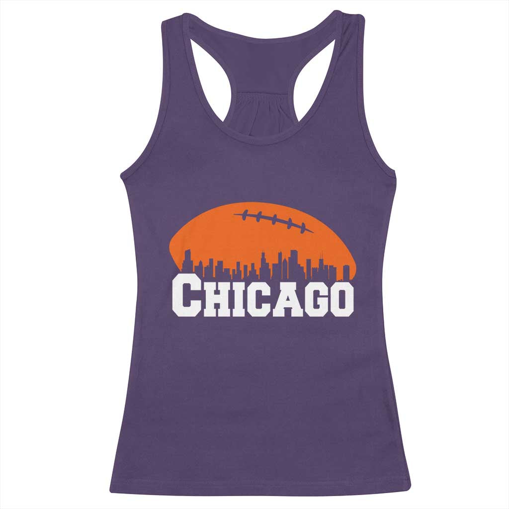 Chicago Skyline Football Graphic Racerback Tank Top Bold Windy City Fan Art for Game Days TS02 Purple Print Your Wear