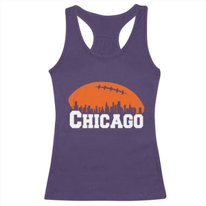 Chicago Skyline Football Graphic Racerback Tank Top Bold Windy City Fan Art for Game Days TS02 Purple Print Your Wear