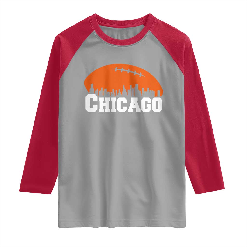 Chicago Skyline Football Graphic Raglan Shirt Bold Windy City Fan Art for Game Days TS02 Sport Gray Red Print Your Wear