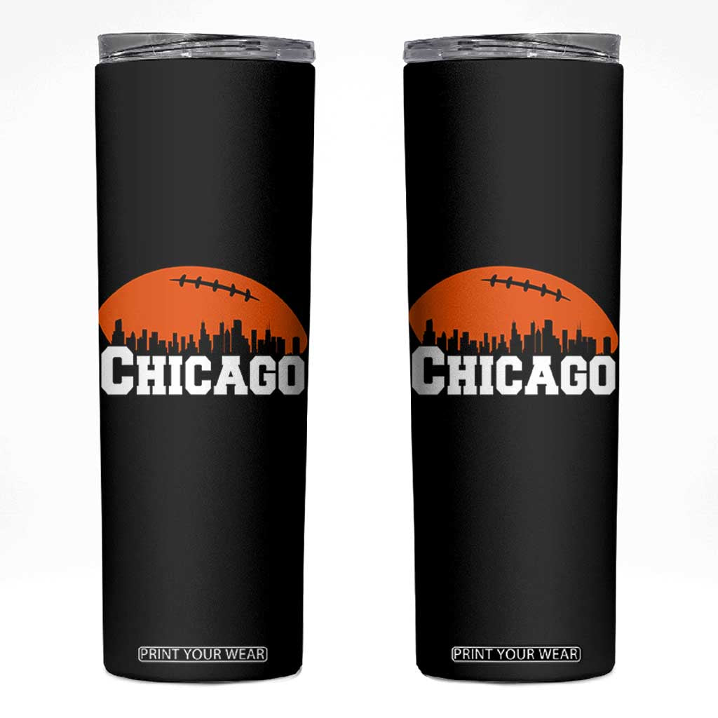 Chicago Skyline Football Graphic Skinny Tumbler Bold Windy City Fan Art for Game Days TS02 Black Print Your Wear