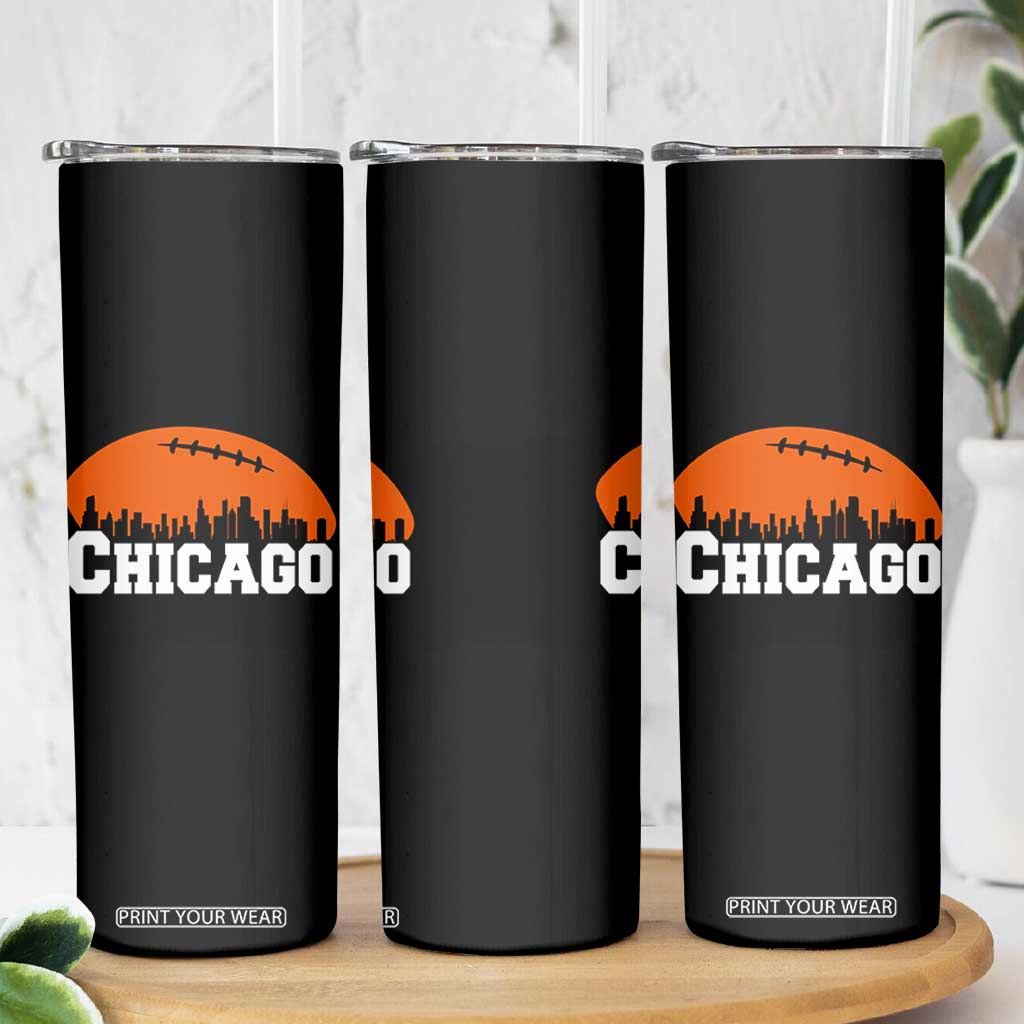 Chicago Skyline Football Graphic Skinny Tumbler Bold Windy City Fan Art for Game Days TS02 Print Your Wear