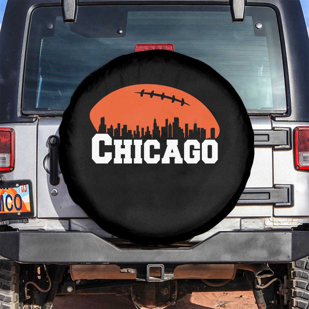 Chicago Skyline Football Graphic Spare Tire Cover Bold Windy City Fan Art for Game Days TS02 No hole Black Print Your Wear