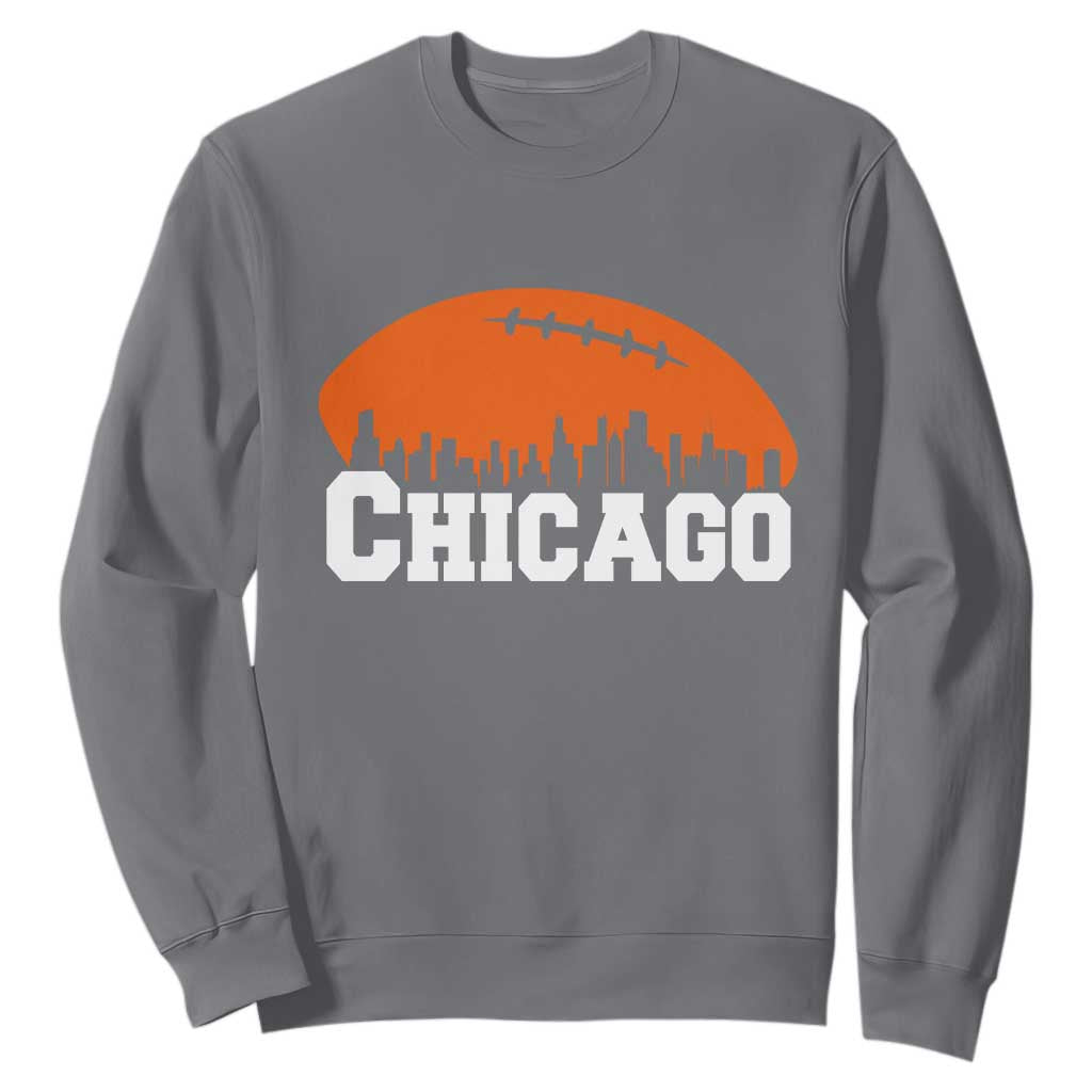 Chicago Skyline Football Graphic Sweatshirt Bold Windy City Fan Art for Game Days TS02 Charcoal Print Your Wear