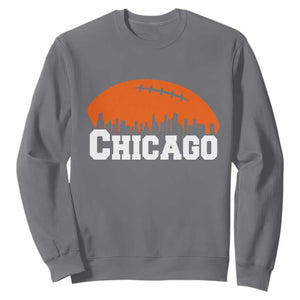 Chicago Skyline Football Graphic Sweatshirt Bold Windy City Fan Art for Game Days TS02 Charcoal Print Your Wear